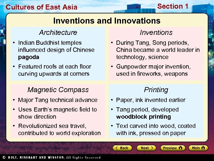 Cultures of East Asia Section 1 Inventions and Innovations Architecture Inventions • Indian Buddhist