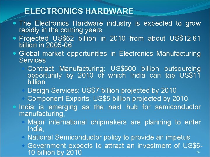 ELECTRONICS HARDWARE The Electronics Hardware industry is expected to grow rapidly in the coming