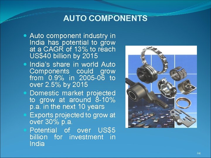 AUTO COMPONENTS Auto component industry in India has potential to grow at a CAGR