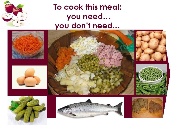 To cook this meal: you need… you don’t need… 