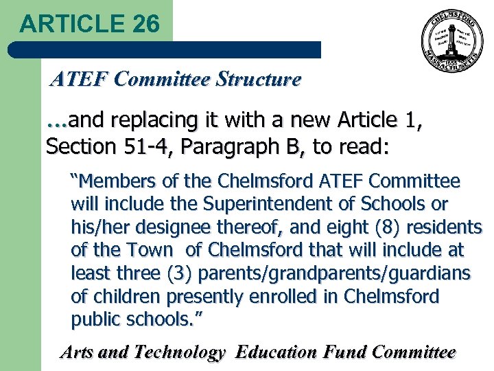 ARTICLE 26 ATEF Committee Structure …and replacing it with a new Article 1, Section
