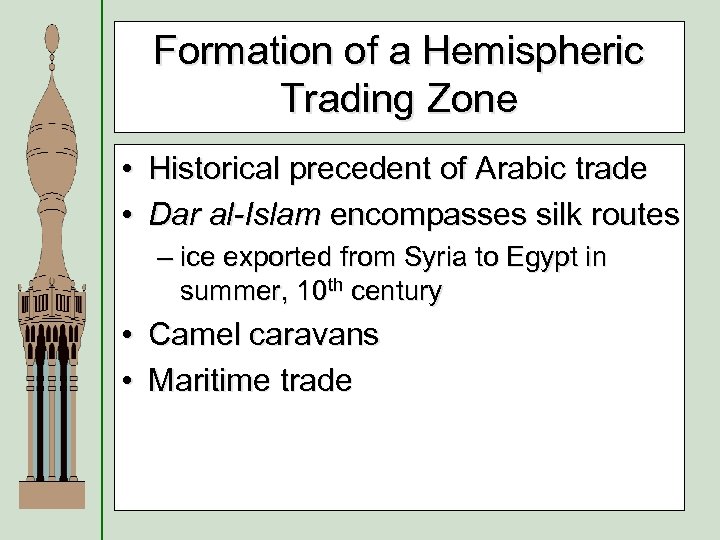 Formation of a Hemispheric Trading Zone • Historical precedent of Arabic trade • Dar