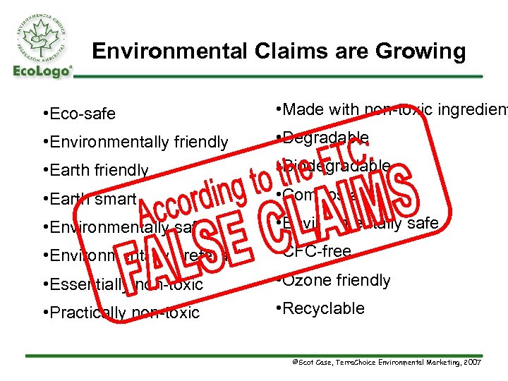 Environmental Claims are Growing • Eco-safe • Made with non-toxic ingredient • Environmentally friendly