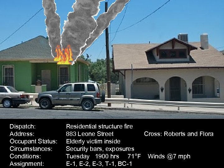 Dispatch: Address: Occupant Status: Circumstances: Conditions: Assignment: Residential structure fire 883 Leone Street Cross: