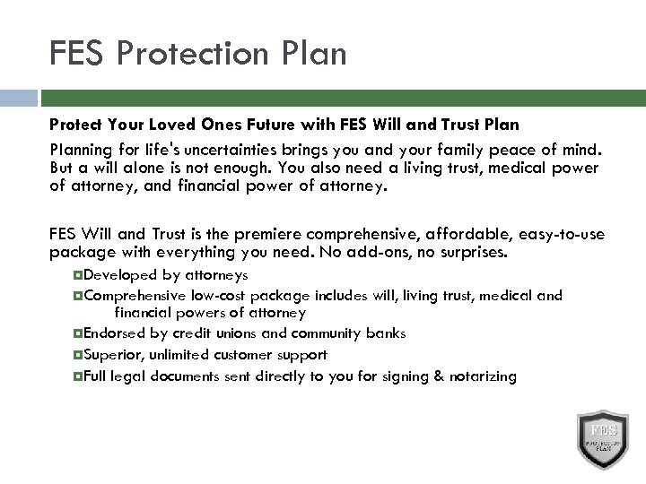 FES Protection Plan Protect Your Loved Ones Future with FES Will and Trust Planning