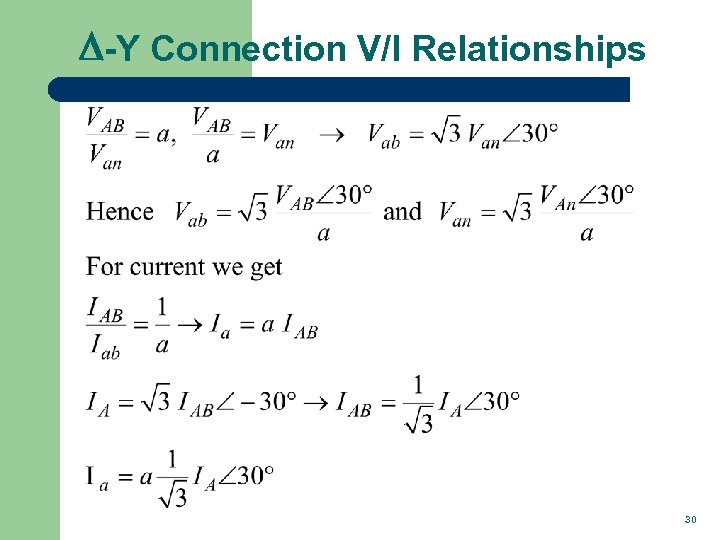 D-Y Connection V/I Relationships 30 