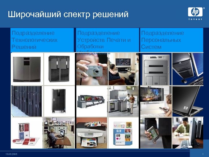 Широчайший спектр решений Подразделение Технологических Решений 19. 05. 2005 Подразделение Устройств Печати и Обработки