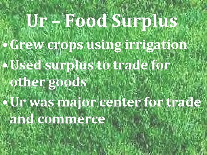 Ur – Food Surplus • Grew crops using irrigation • Used surplus to trade