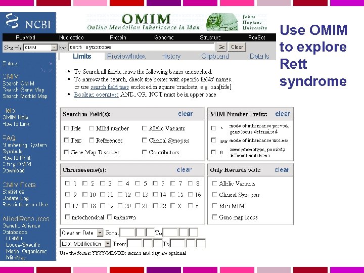 Use OMIM to explore Rett syndrome 