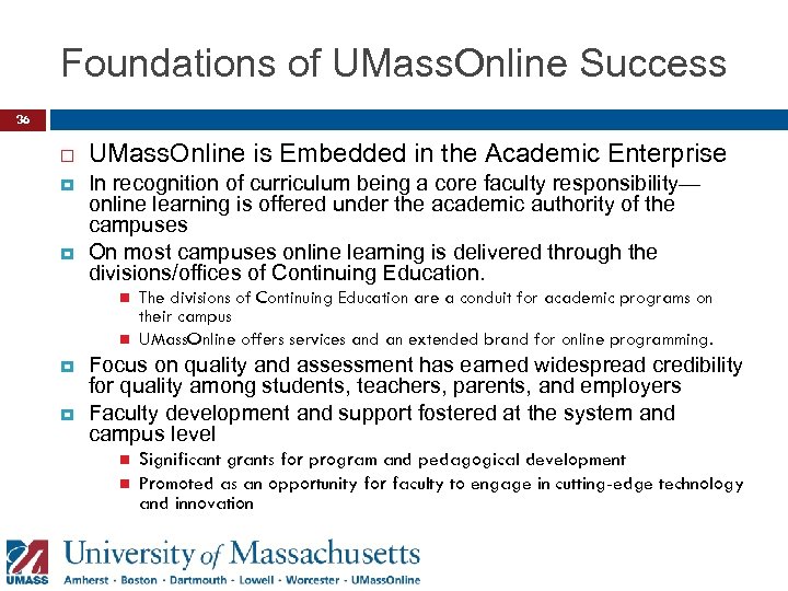 Foundations of UMass. Online Success 36 UMass. Online is Embedded in the Academic Enterprise