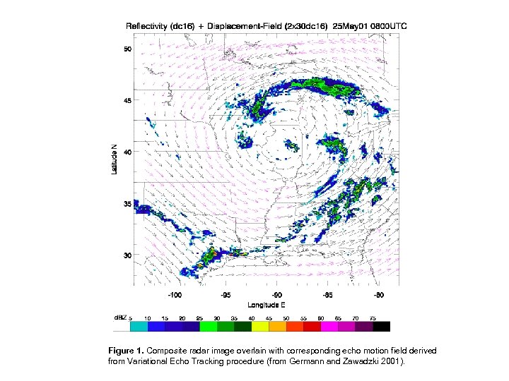 Figure 1. Composite radar image overlain with corresponding echo motion field derived from Variational