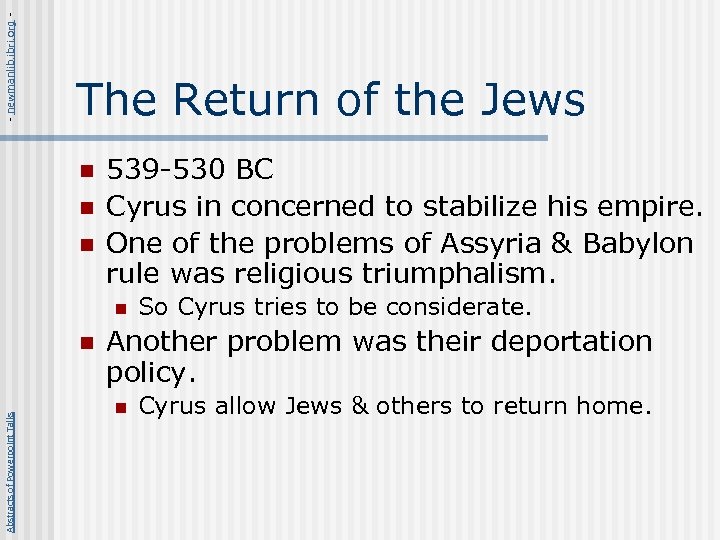 - newmanlib. ibri. org - The Return of the Jews n n n 539
