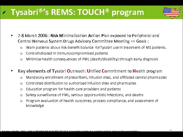 Tysabri®’s REMS: TOUCH® program • 7 8 March 2006 : Risk Minimalisation Action Plan