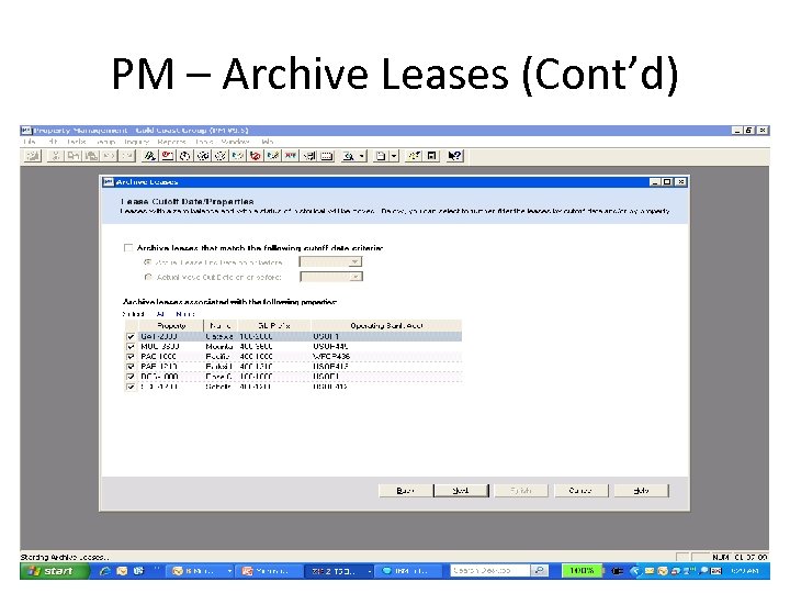 PM – Archive Leases (Cont’d) 