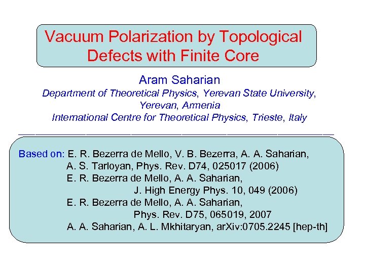 Vacuum Polarization by Topological Defects with Finite Core Aram Saharian Department of Theoretical Physics,