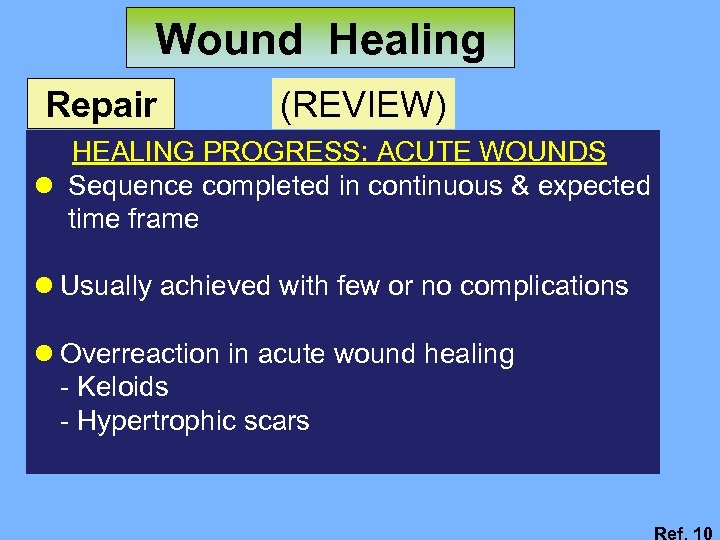 Wound Healing Repair (REVIEW) HEALING PROGRESS: ACUTE WOUNDS l Sequence completed in continuous &