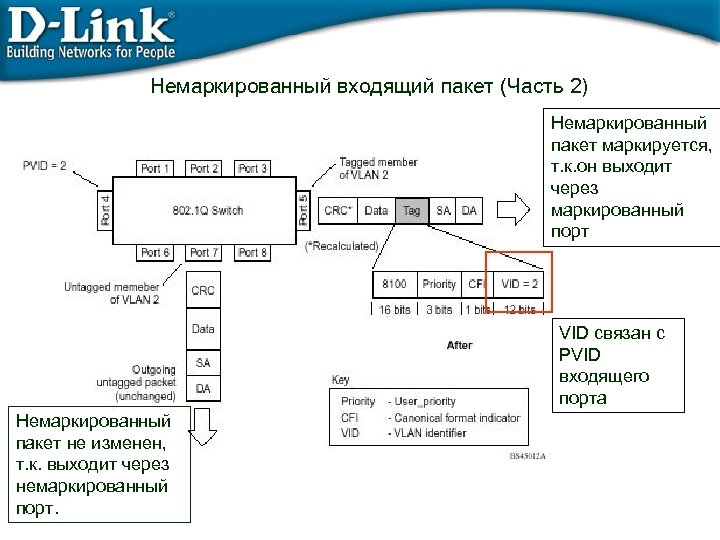 Немаркированный входящий пакет (Часть 2) Немаркированный пакет маркируется, т. к. он выходит через маркированный