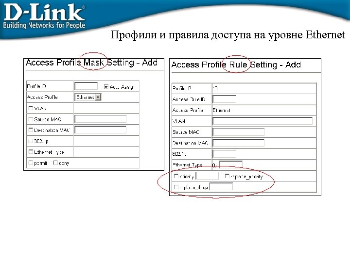 Профили и правила доступа на уровне Ethernet 