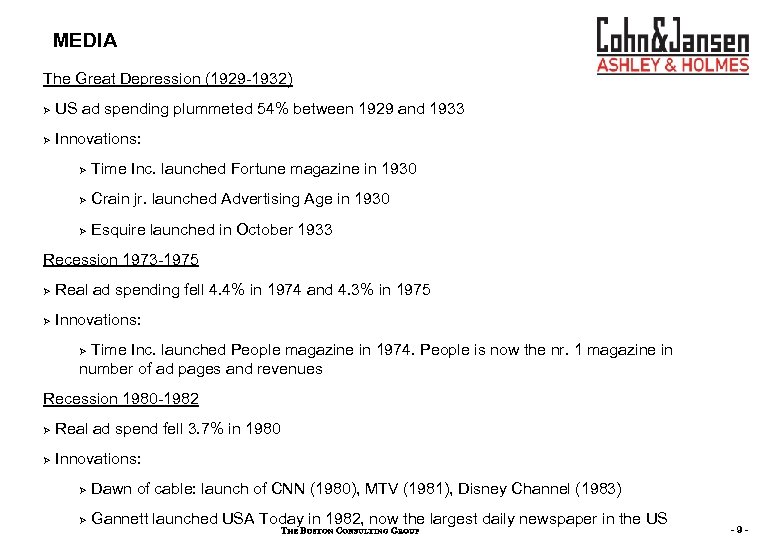 MEDIA The Great Depression (1929 -1932) Ø US ad spending plummeted 54% between 1929