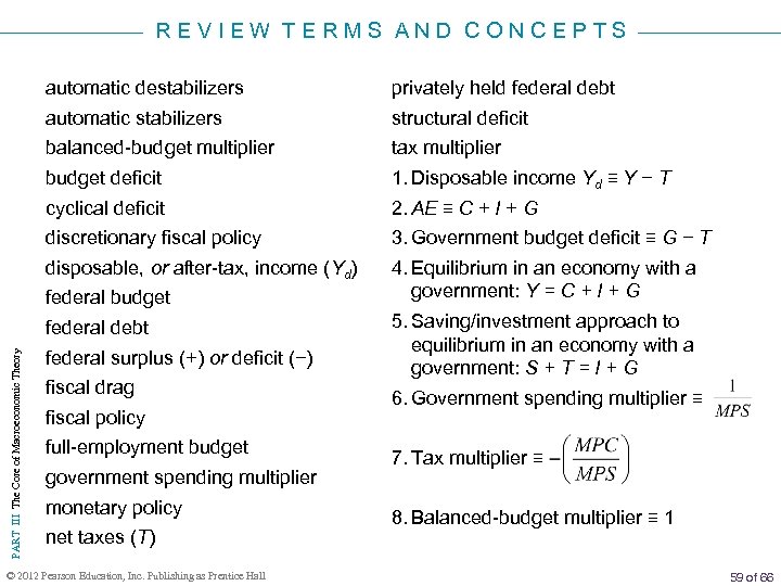 REVIEW TERMS AND CONCEPTS automatic destabilizers privately held federal debt automatic stabilizers structural deficit