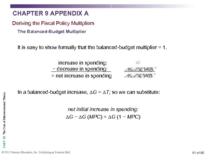 CHAPTER 9 APPENDIX A Deriving the Fiscal Policy Multipliers The Balanced-Budget Multiplier It is
