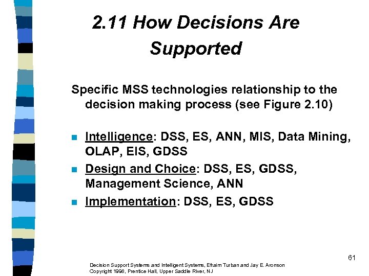 2. 11 How Decisions Are Supported Specific MSS technologies relationship to the decision making