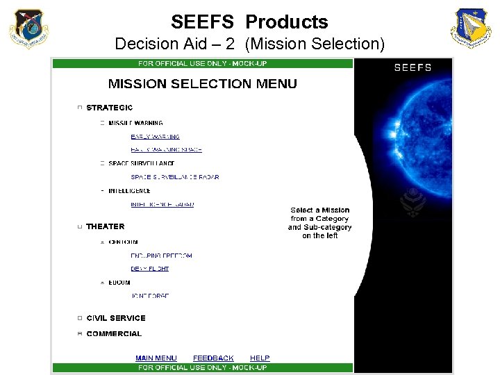 SEEFS Products Decision Aid – 2 (Mission Selection) 