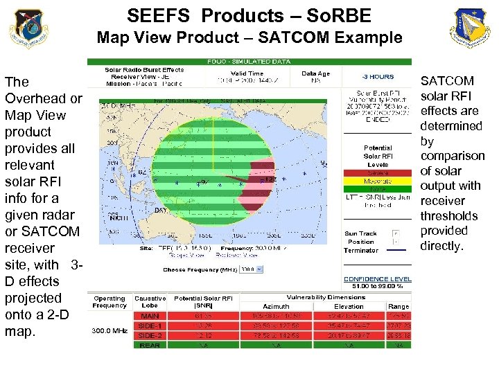 SEEFS Products – So. RBE Map View Product – SATCOM Example The Overhead or