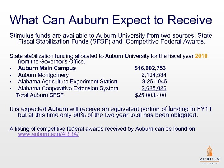 What Can Auburn Expect to Receive Stimulus funds are available to Auburn University from