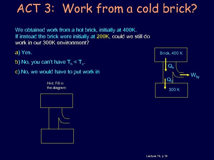 ACT 3: Work from a cold brick? We obtained work from a hot brick,