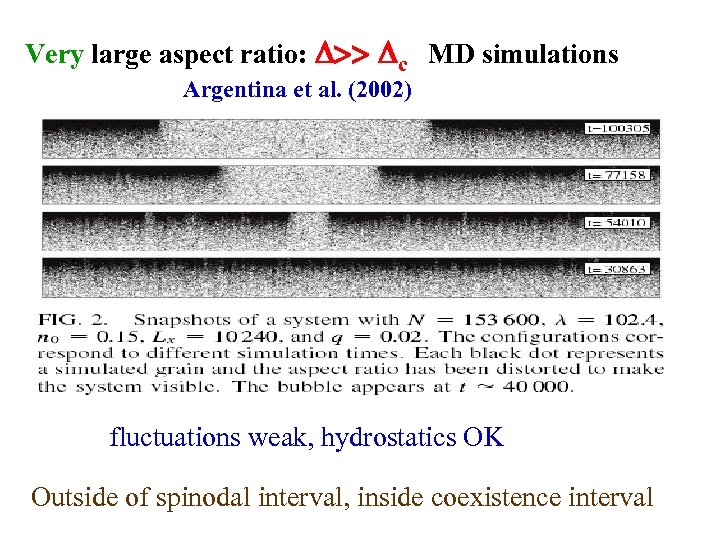 Very large aspect ratio: >> c MD simulations Argentina et al. (2002) fluctuations weak,