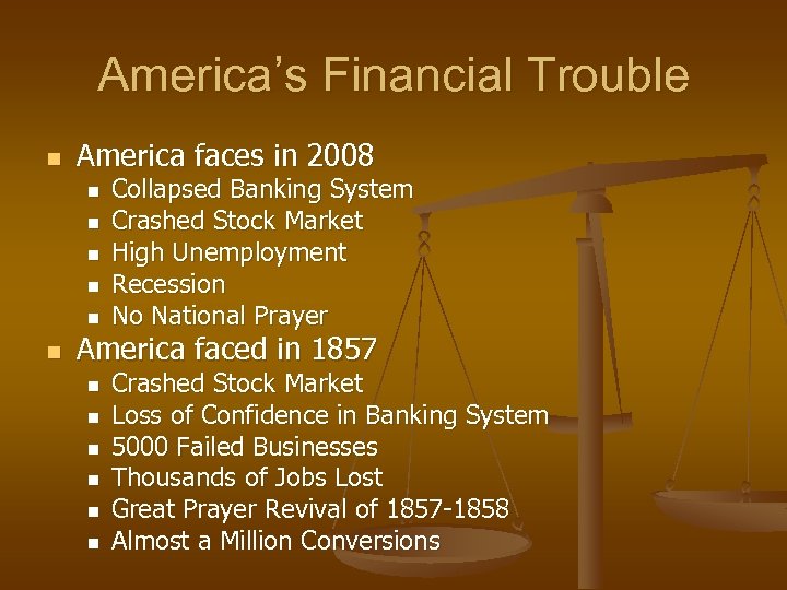 America’s Financial Trouble n America faces in 2008 n n n Collapsed Banking System