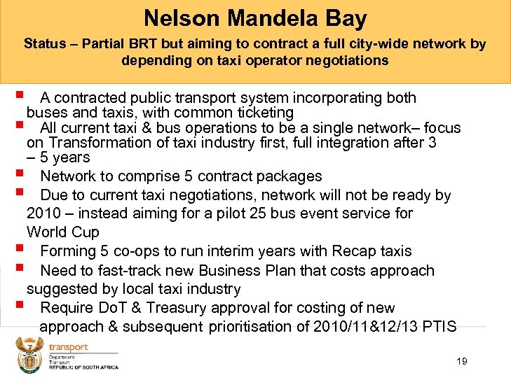 Nelson Mandela Bay Status – Partial BRT but aiming to contract a full city-wide