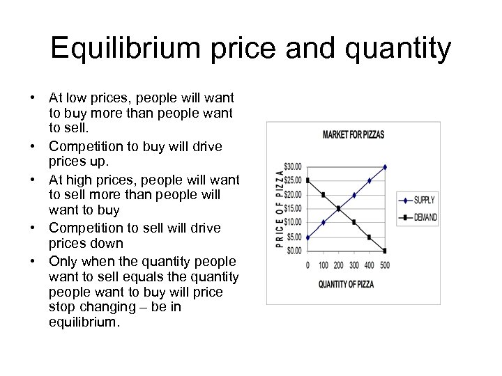 Equilibrium price and quantity • At low prices, people will want to buy more