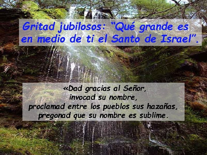 Gritad jubilosos: “Qué grande es en medio de ti el Santo de Israel”. «Dad