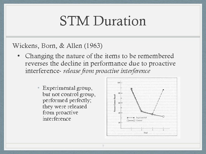 STM Duration Wickens, Born, & Allen (1963) • Changing the nature of the items