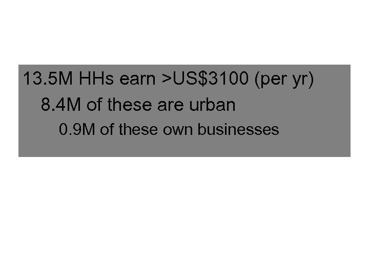 13. 5 M HHs earn >US$3100 (per yr) 8. 4 M of these are