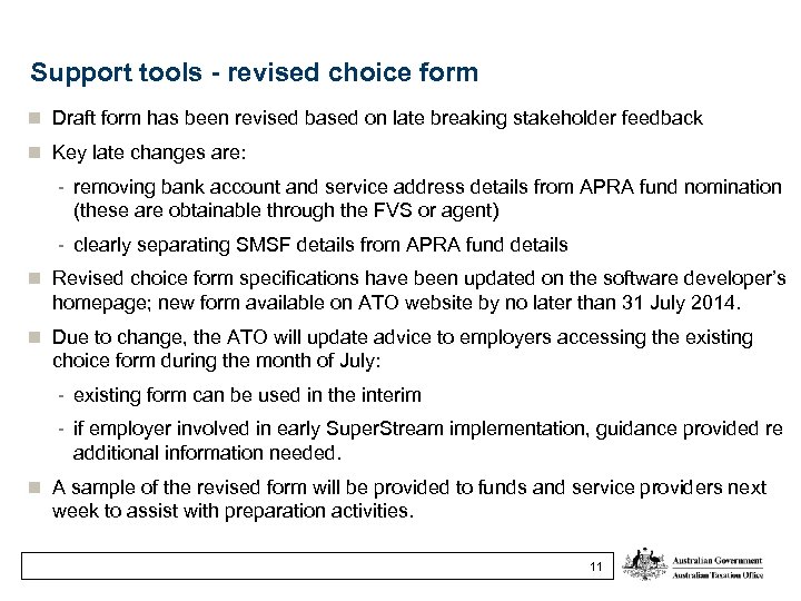 Support tools - revised choice form Draft form has been revised based on late