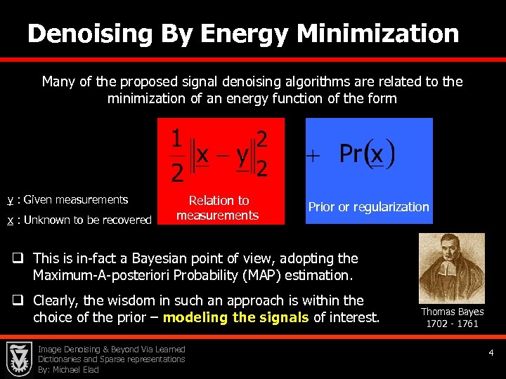 Denoising By Energy Minimization Many of the proposed signal denoising algorithms are related to