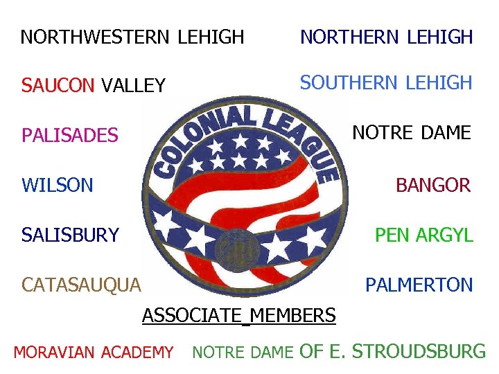 NORTHWESTERN LEHIGH NORTHERN LEHIGH SAUCON VALLEY SOUTHERN LEHIGH NOTRE DAME PALISADES WILSON BANGOR SALISBURY