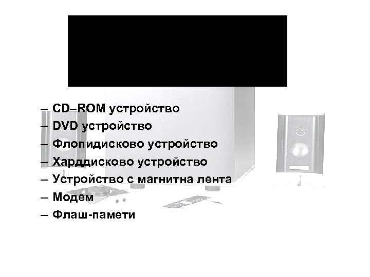 – – – – CD–ROM устройство DVD устройство Флопидисково устройство Харддисково устройство Устройство с