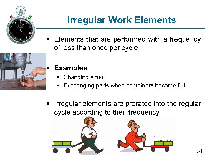 Irregular Work Elements § Elements that are performed with a frequency of less than