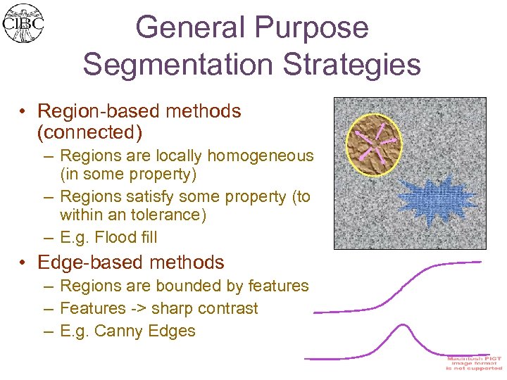 General Purpose Segmentation Strategies • Region-based methods (connected) – Regions are locally homogeneous (in