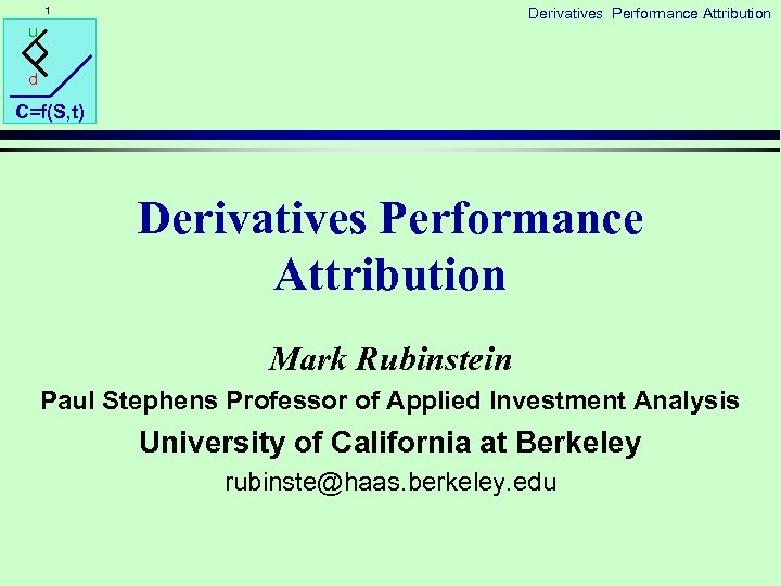 1 Derivatives Performance Attribution u d C=f(S, t) Derivatives Performance Attribution Mark Rubinstein Paul