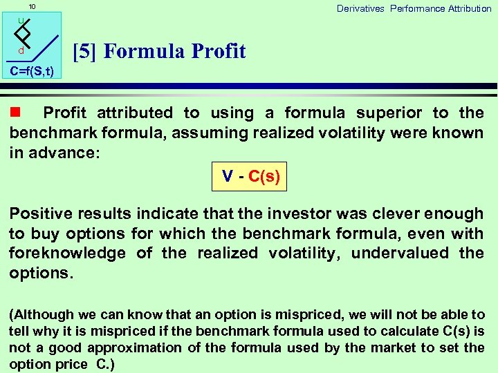 10 Derivatives Performance Attribution u d [5] Formula Profit C=f(S, t) n Profit attributed