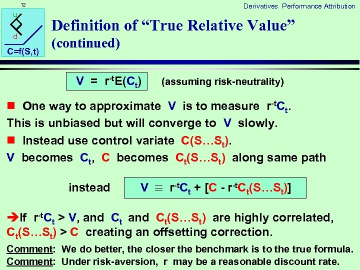 12 u d C=f(S, t) Derivatives Performance Attribution Definition of “True Relative Value” (continued)