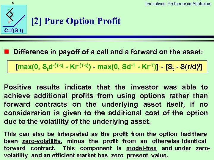 6 Derivatives Performance Attribution u [2] Pure Option Profit d C=f(S, t) n Difference