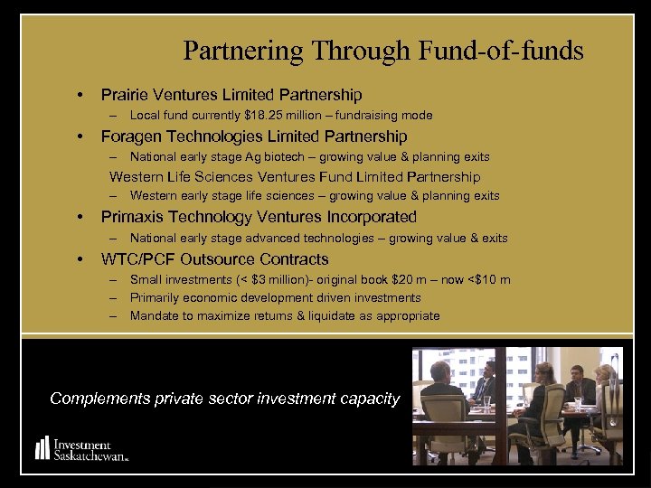 Partnering Through Fund-of-funds • Prairie Ventures Limited Partnership – Local fund currently $18. 25