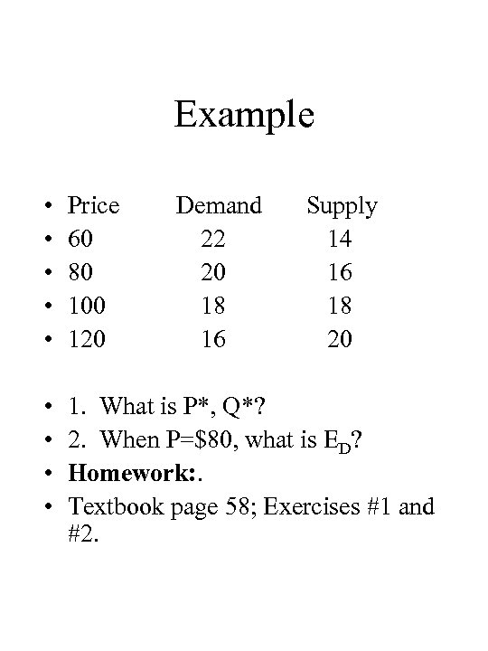 Example • • • Price 60 80 100 120 • • 1. What is