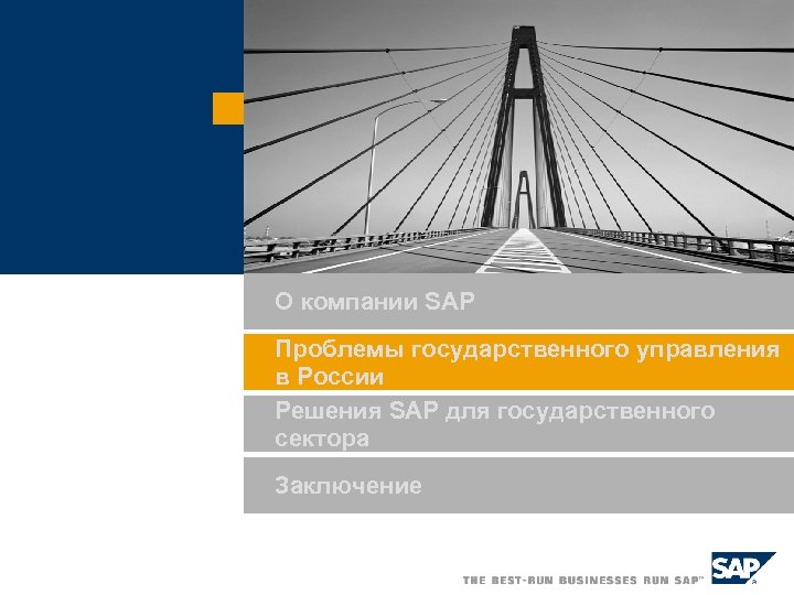 О компании SAP Проблемы государственного управления в России Решения SAP для государственного сектора Заключение